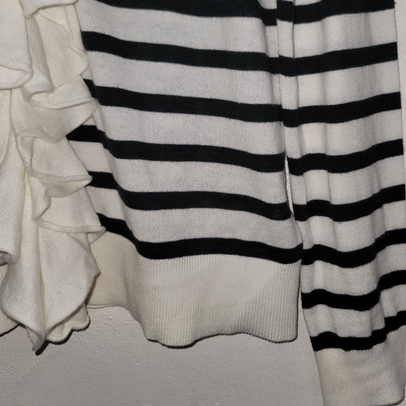 Lauren Ralph Lauren Ivory Polo Black Striped Ruffle Trim Cardigan Size Large - Picture 8 of 16
